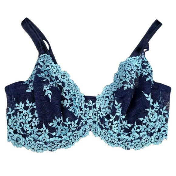2 Wacoal Sexy Lace Underwire Bra 36D Sheer Pink Silver Blue Floral Lingerie 36 D - Picture 9 of 16